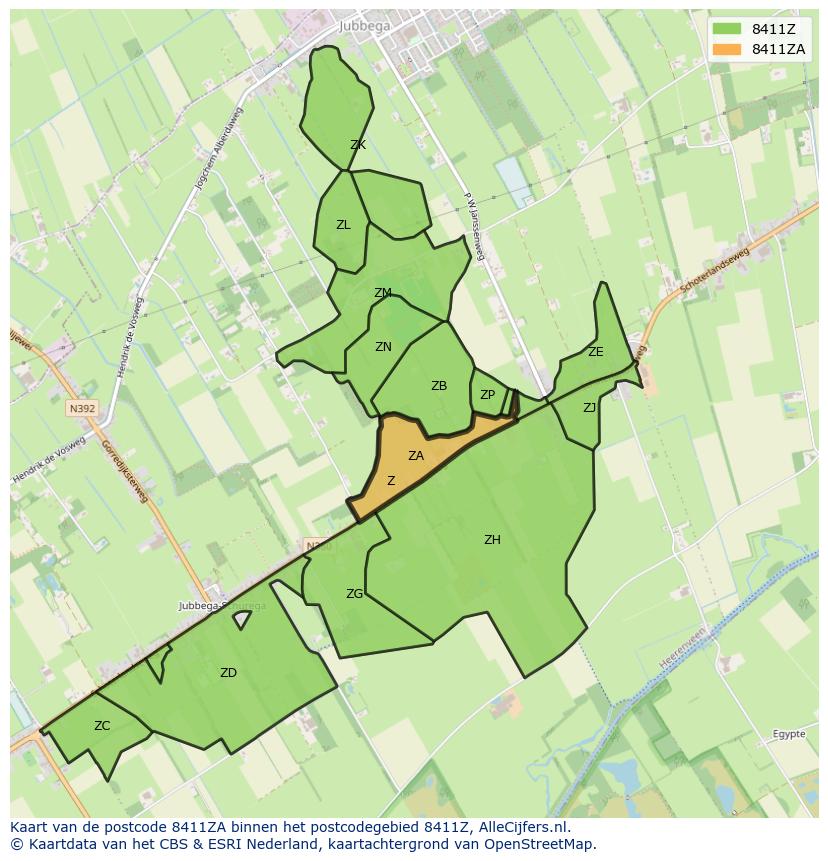 Afbeelding van het postcodegebied 8411 ZA op de kaart.