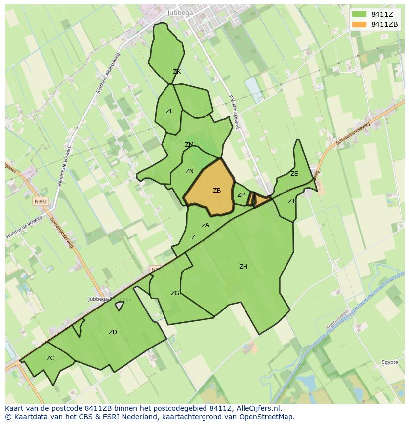 Afbeelding van het postcodegebied 8411 ZB op de kaart.