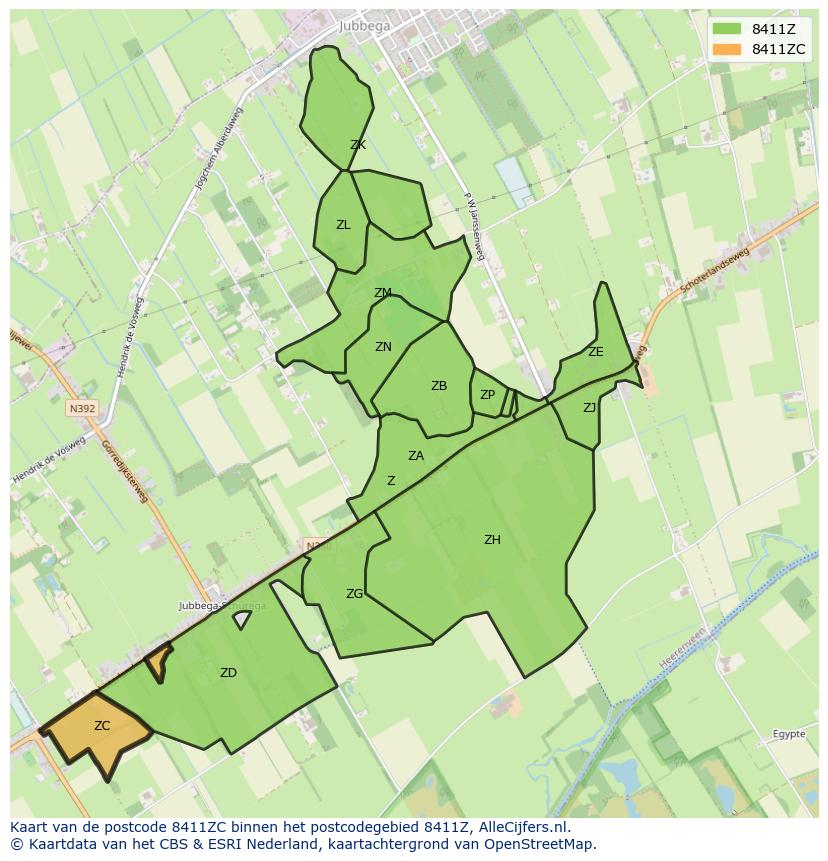 Afbeelding van het postcodegebied 8411 ZC op de kaart.