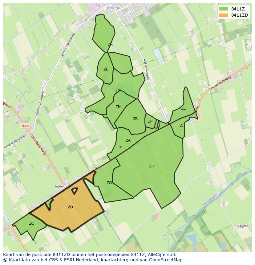 Afbeelding van het postcodegebied 8411 ZD op de kaart.