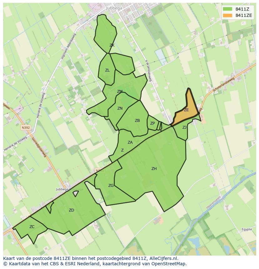 Afbeelding van het postcodegebied 8411 ZE op de kaart.