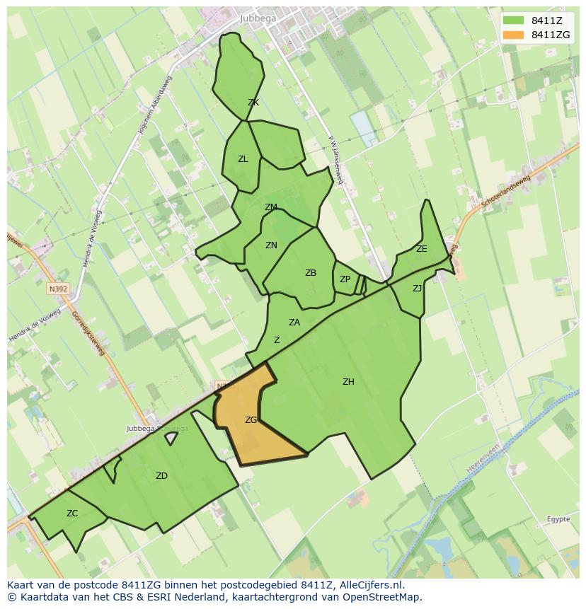 Afbeelding van het postcodegebied 8411 ZG op de kaart.
