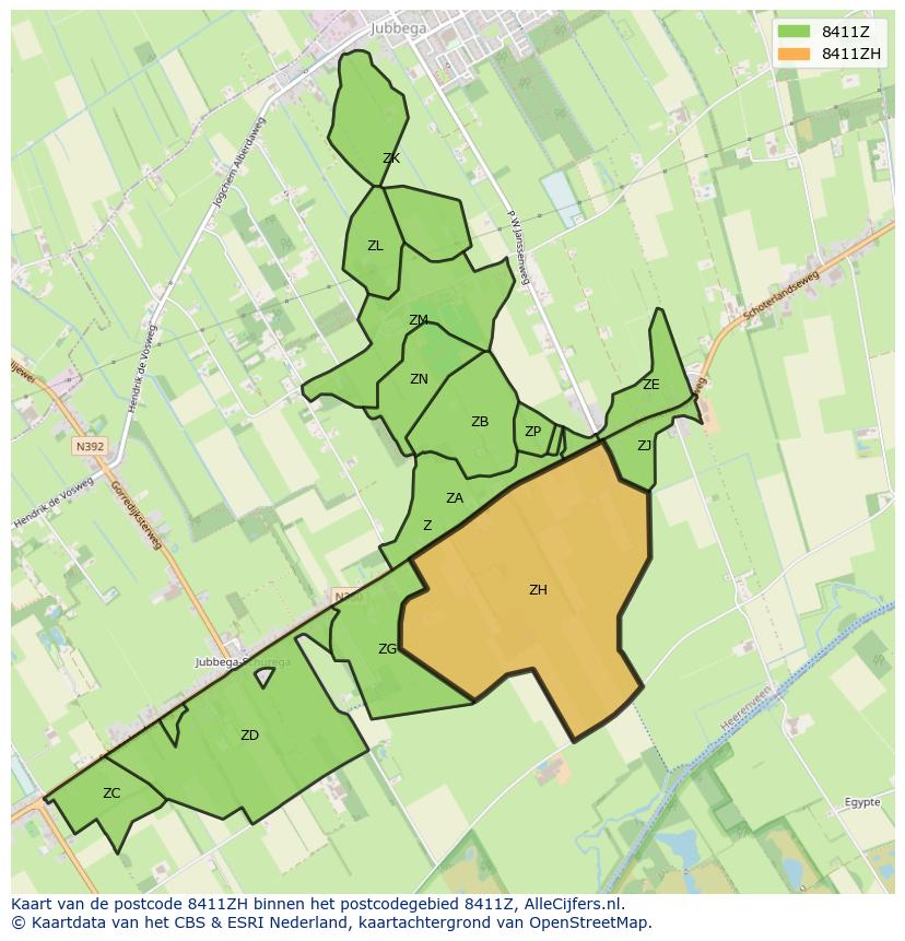 Afbeelding van het postcodegebied 8411 ZH op de kaart.