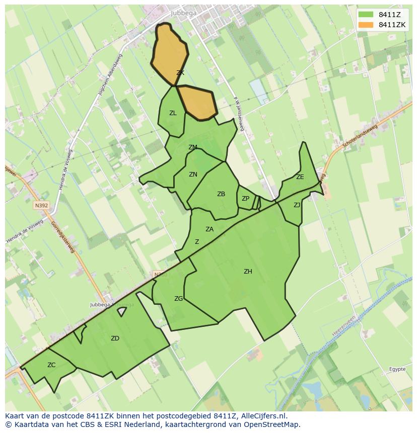 Afbeelding van het postcodegebied 8411 ZK op de kaart.