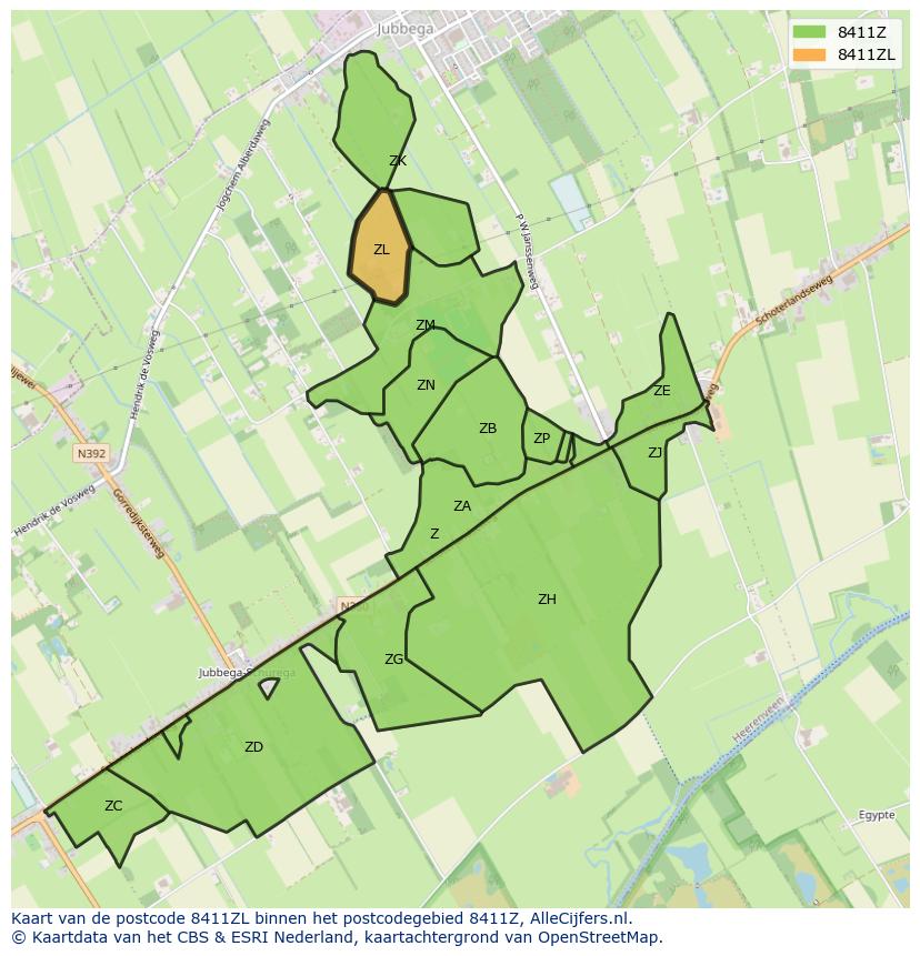 Afbeelding van het postcodegebied 8411 ZL op de kaart.