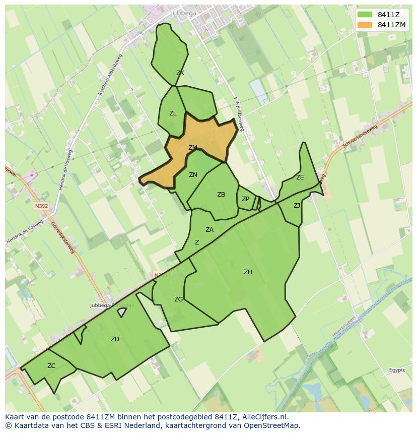 Afbeelding van het postcodegebied 8411 ZM op de kaart.