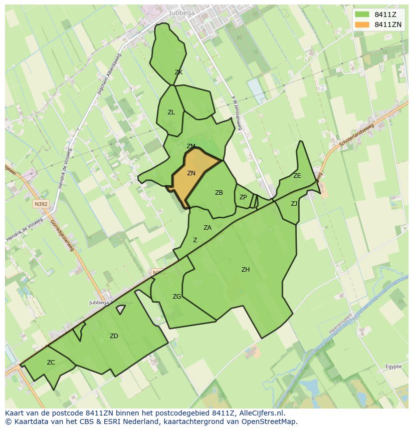 Afbeelding van het postcodegebied 8411 ZN op de kaart.