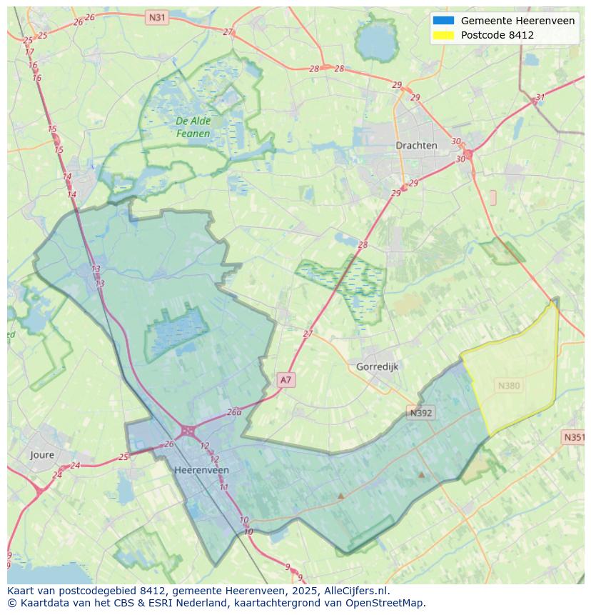 Afbeelding van het postcodegebied 8412 op de kaart.