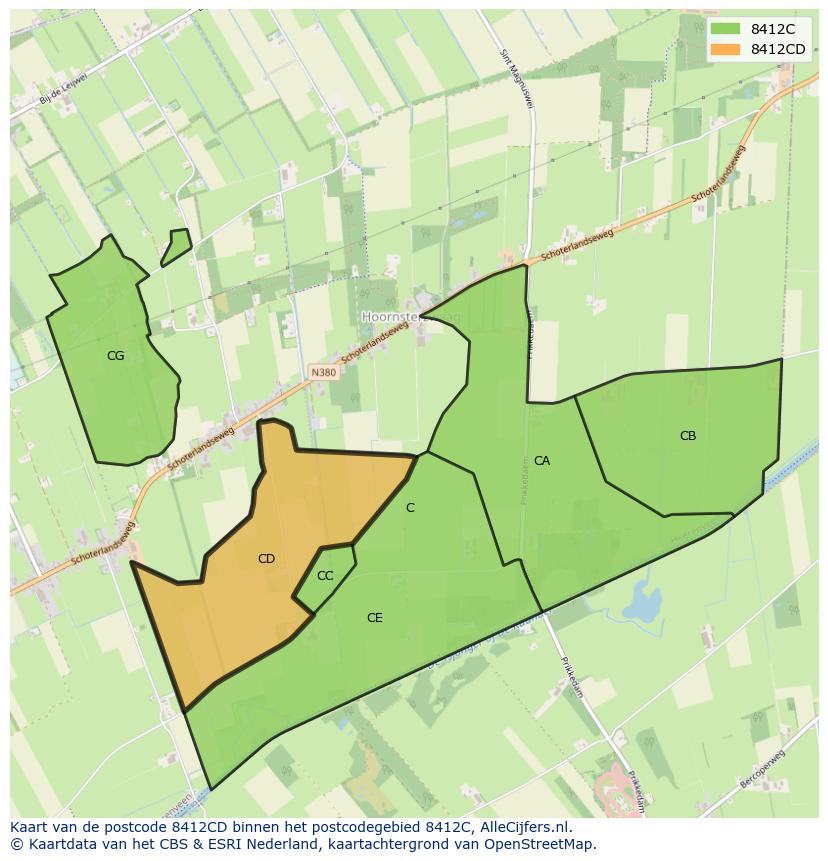 Afbeelding van het postcodegebied 8412 CD op de kaart.