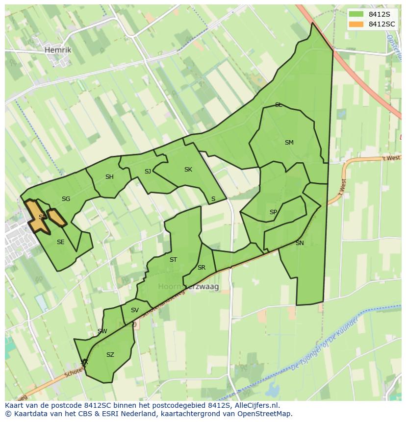 Afbeelding van het postcodegebied 8412 SC op de kaart.