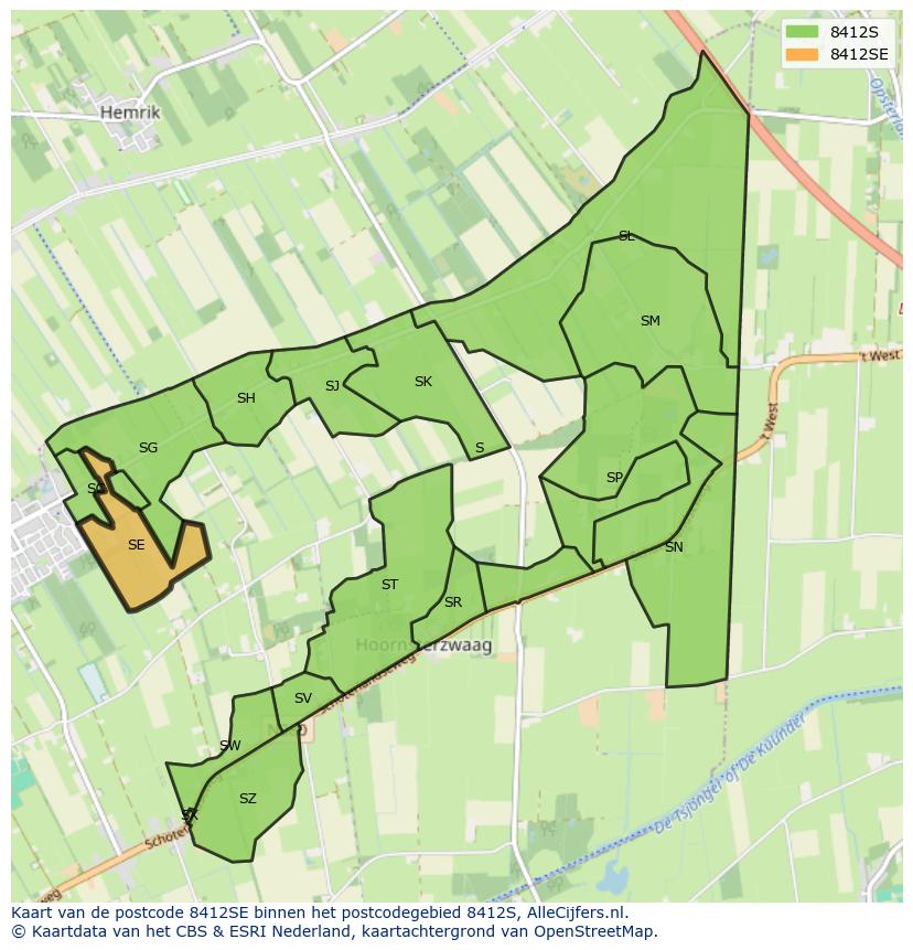 Afbeelding van het postcodegebied 8412 SE op de kaart.