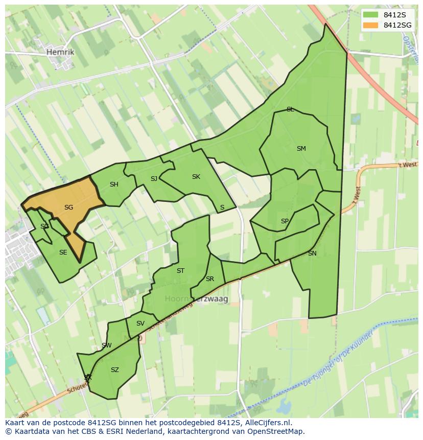 Afbeelding van het postcodegebied 8412 SG op de kaart.