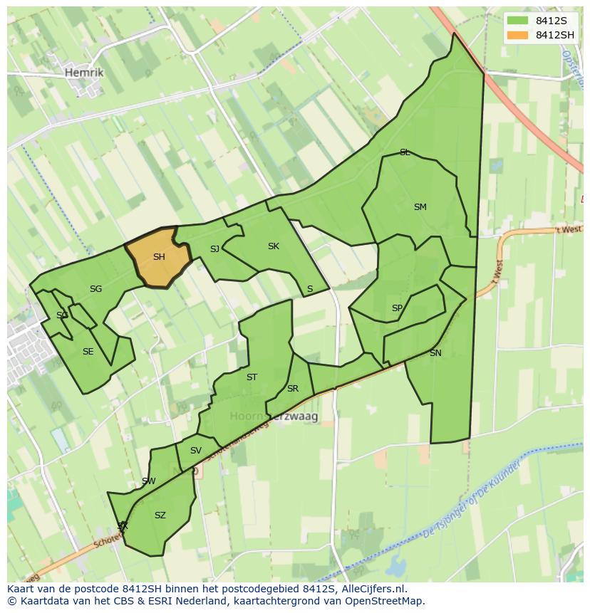 Afbeelding van het postcodegebied 8412 SH op de kaart.