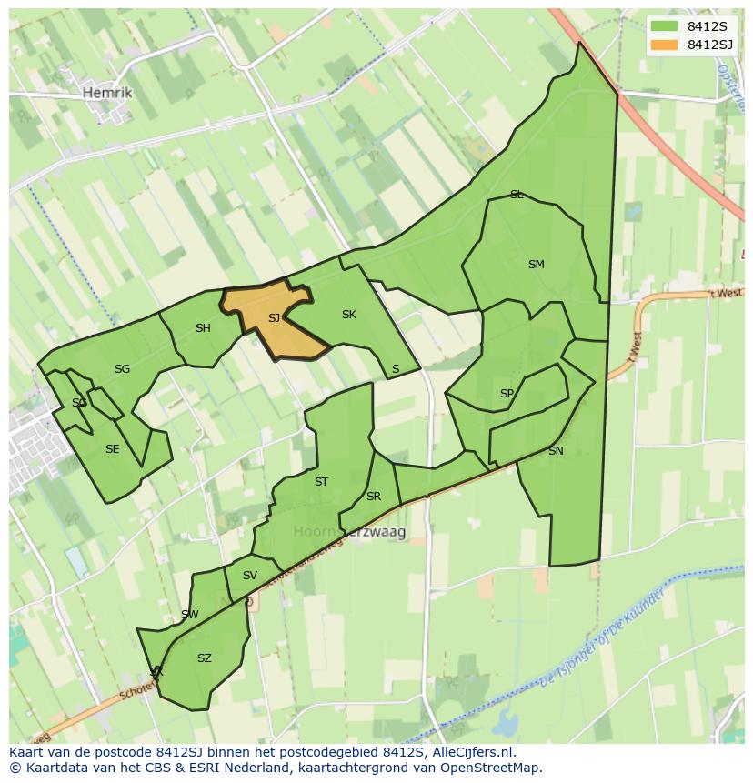 Afbeelding van het postcodegebied 8412 SJ op de kaart.