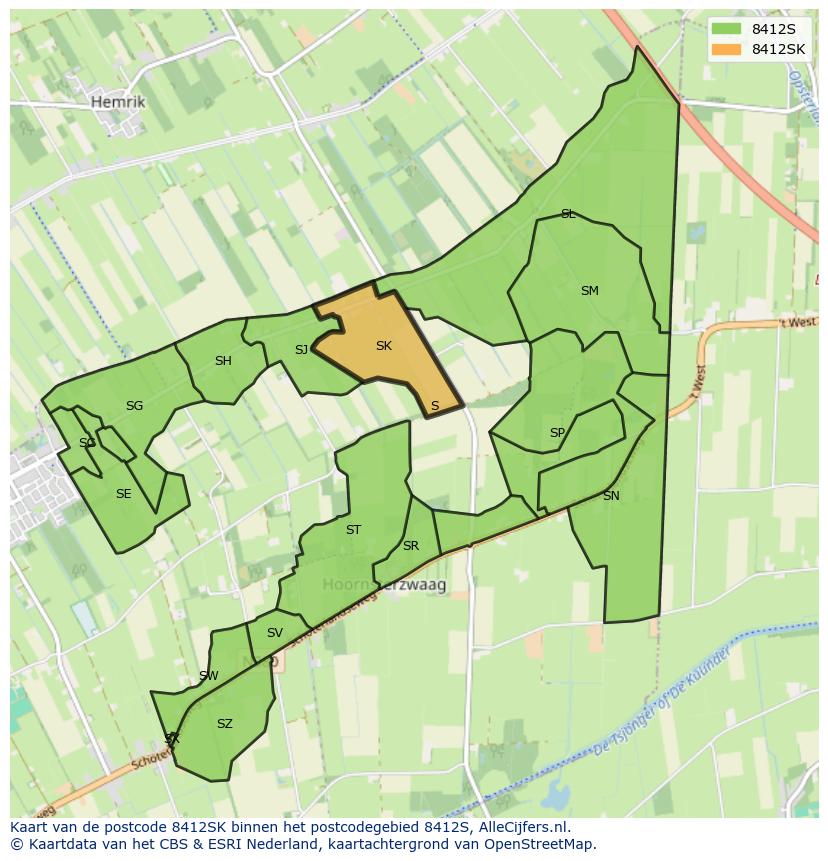 Afbeelding van het postcodegebied 8412 SK op de kaart.