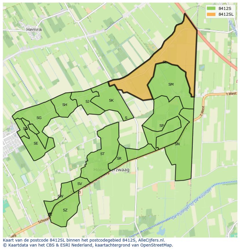 Afbeelding van het postcodegebied 8412 SL op de kaart.