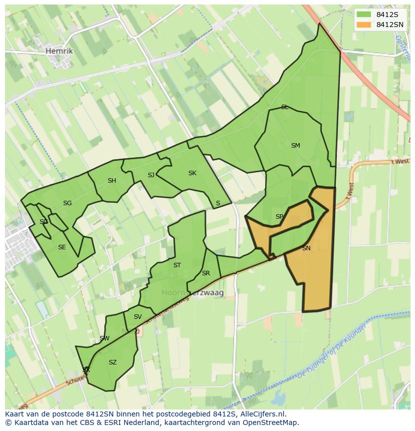 Afbeelding van het postcodegebied 8412 SN op de kaart.
