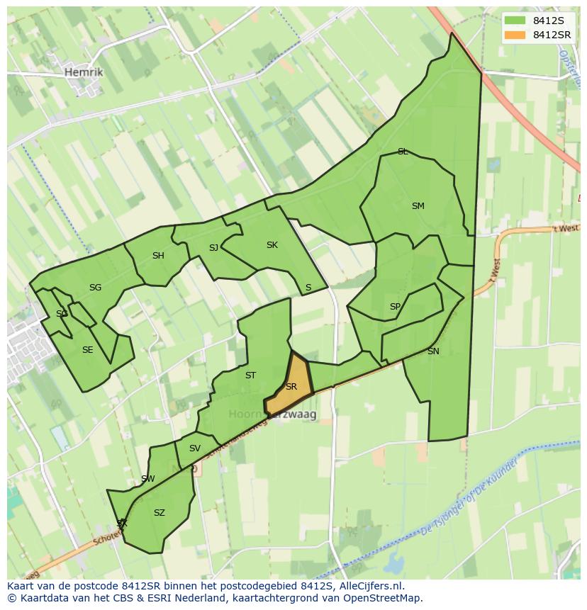 Afbeelding van het postcodegebied 8412 SR op de kaart.