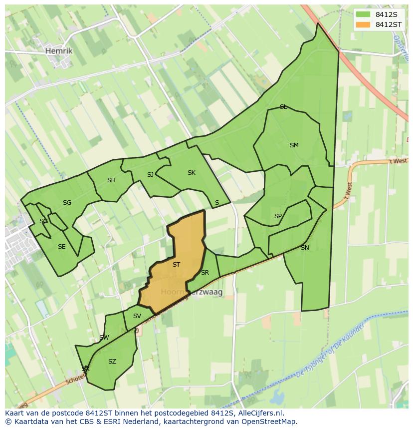 Afbeelding van het postcodegebied 8412 ST op de kaart.