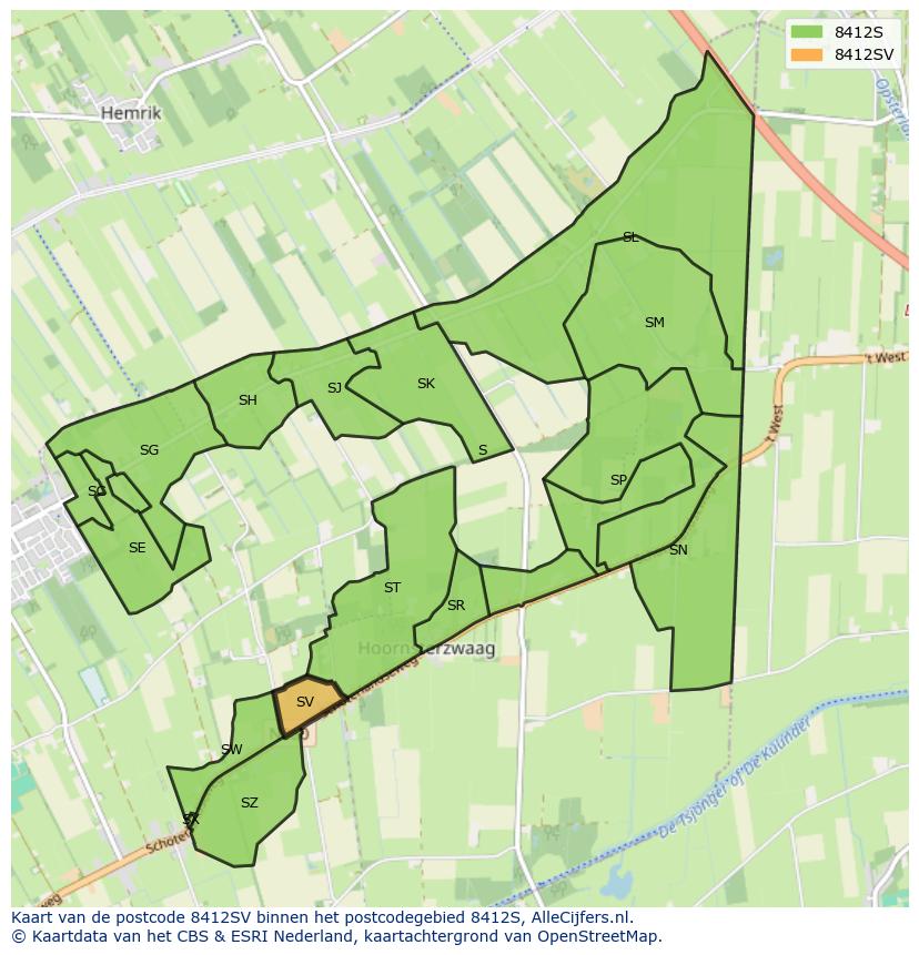 Afbeelding van het postcodegebied 8412 SV op de kaart.