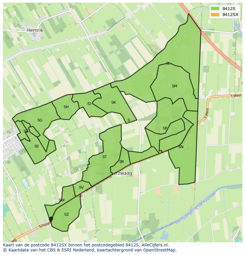 Afbeelding van het postcodegebied 8412 SX op de kaart.