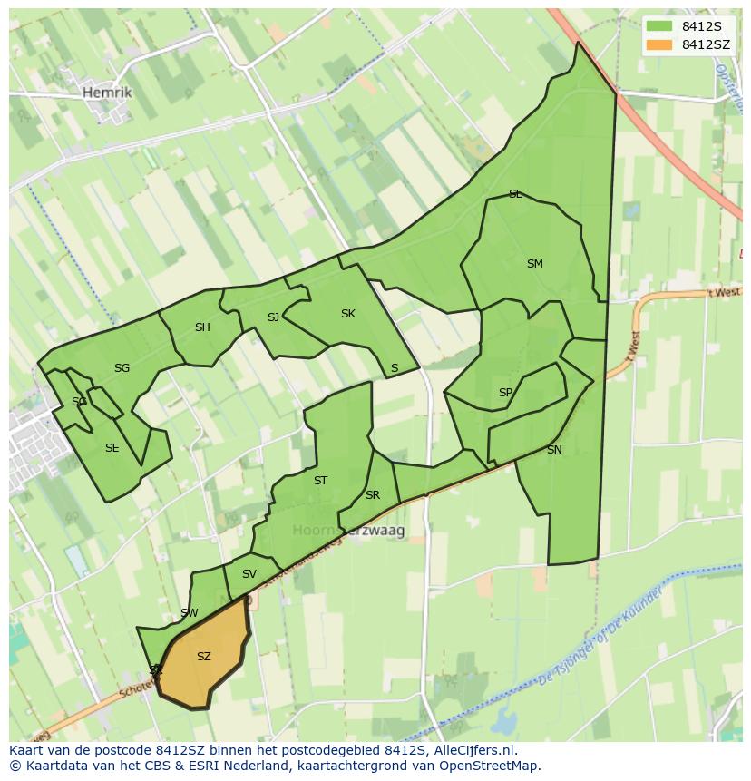 Afbeelding van het postcodegebied 8412 SZ op de kaart.
