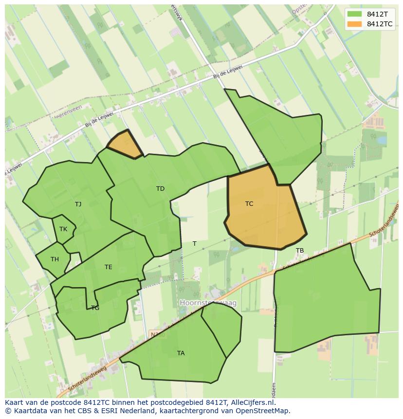 Afbeelding van het postcodegebied 8412 TC op de kaart.