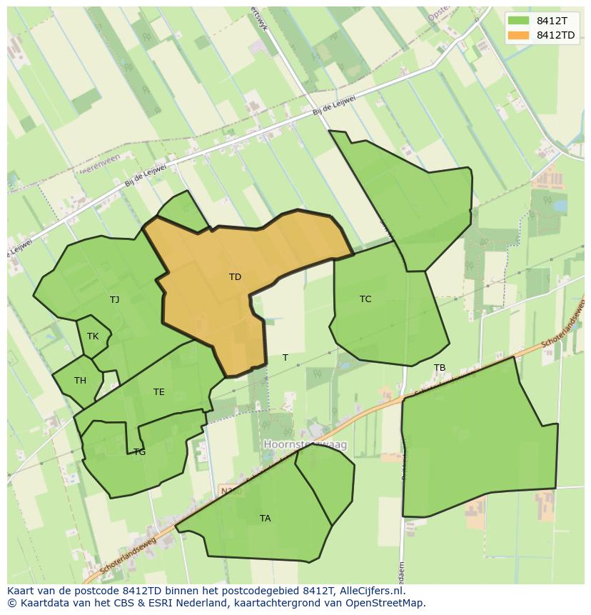 Afbeelding van het postcodegebied 8412 TD op de kaart.