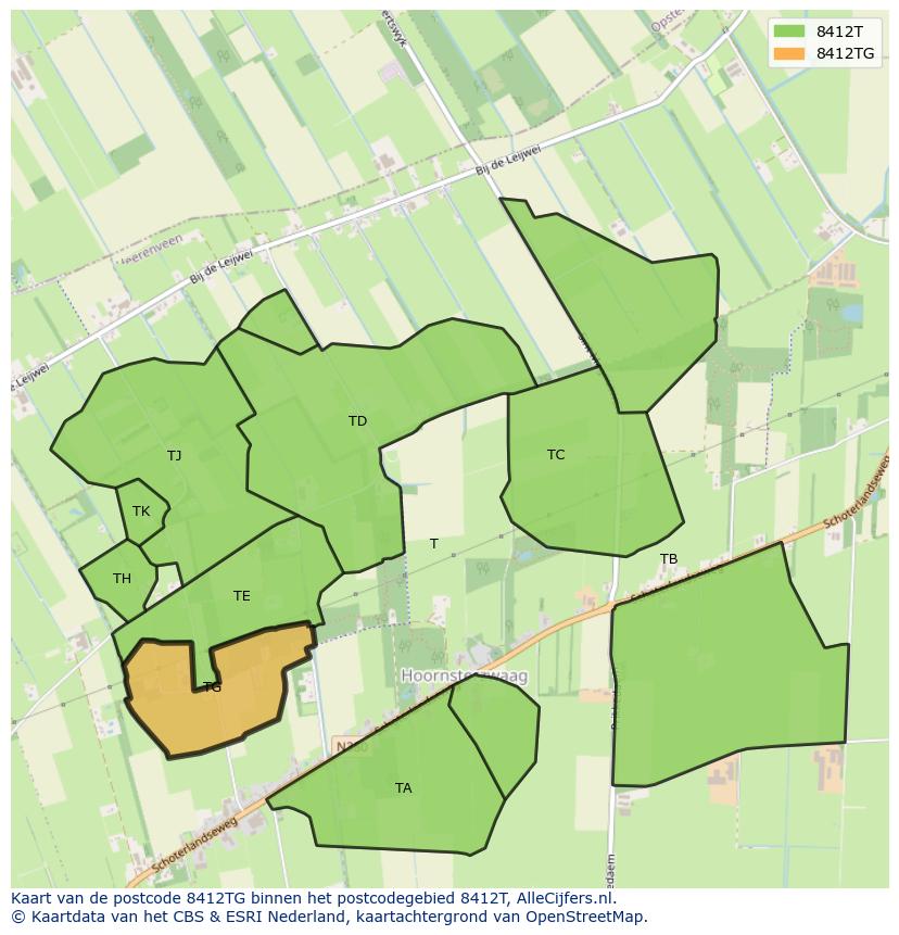 Afbeelding van het postcodegebied 8412 TG op de kaart.