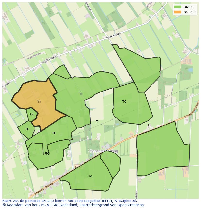 Afbeelding van het postcodegebied 8412 TJ op de kaart.
