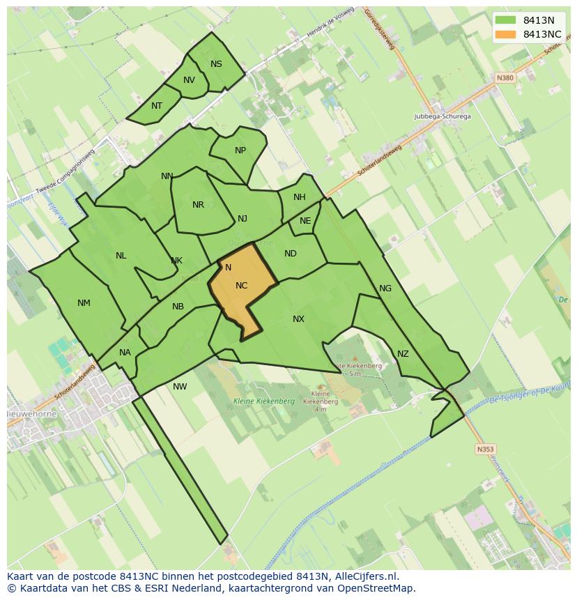 Afbeelding van het postcodegebied 8413 NC op de kaart.
