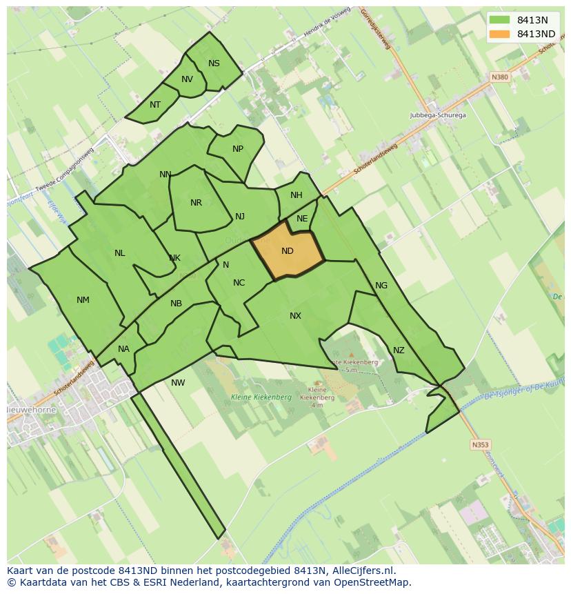 Afbeelding van het postcodegebied 8413 ND op de kaart.