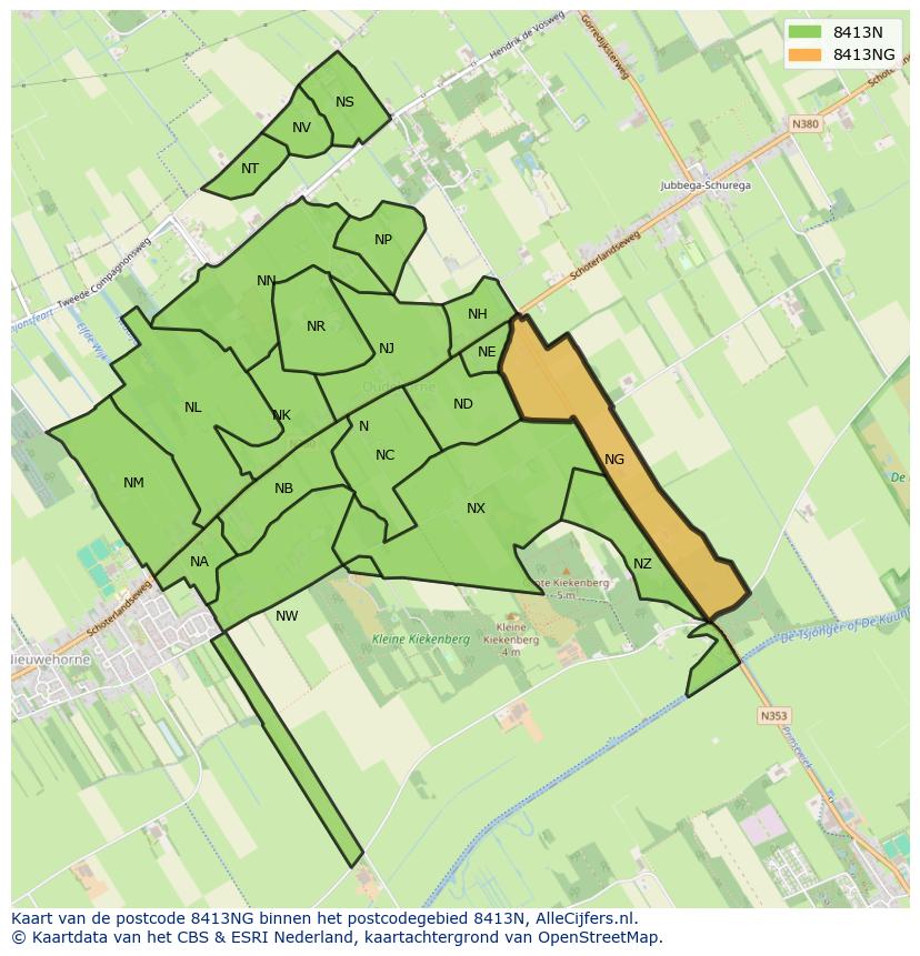 Afbeelding van het postcodegebied 8413 NG op de kaart.