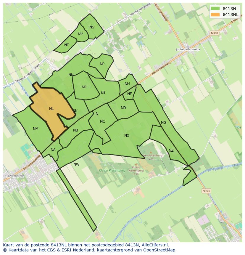 Afbeelding van het postcodegebied 8413 NL op de kaart.