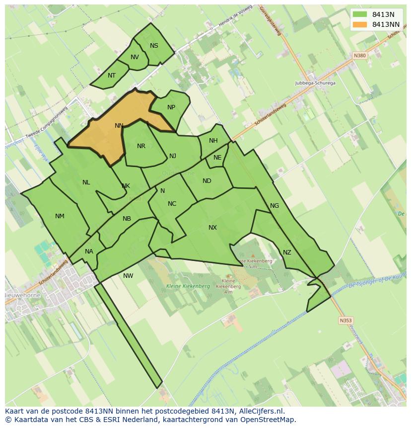 Afbeelding van het postcodegebied 8413 NN op de kaart.