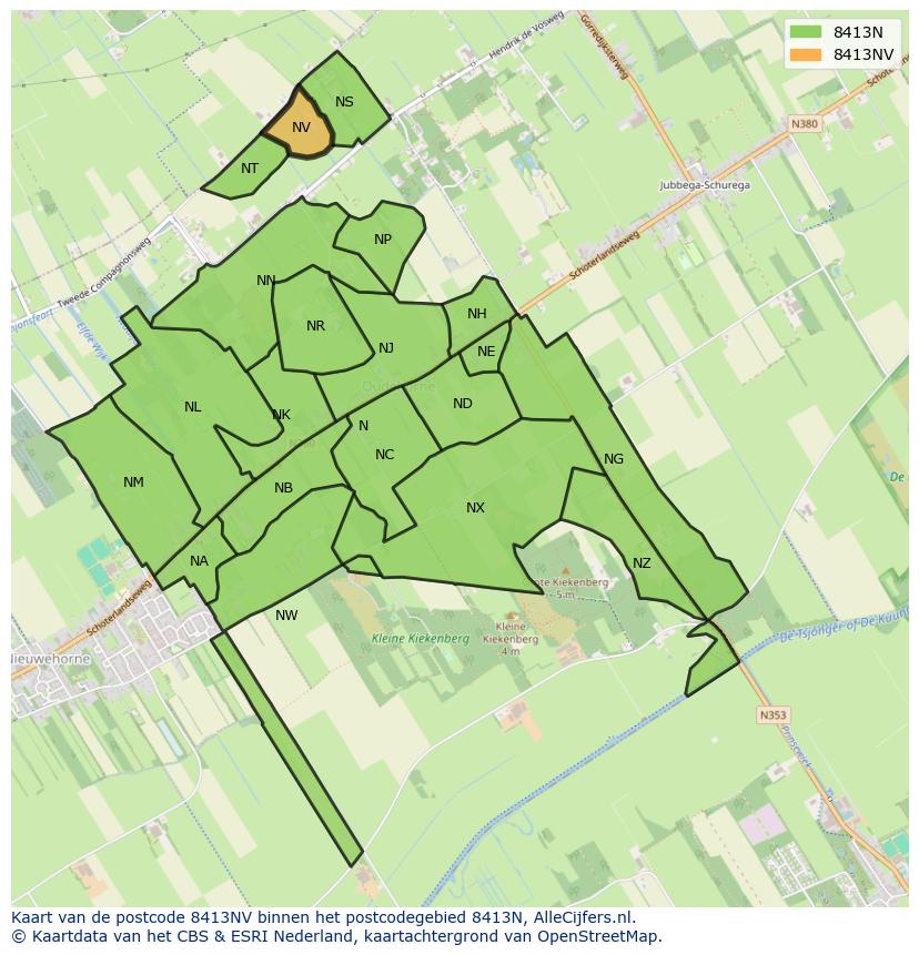 Afbeelding van het postcodegebied 8413 NV op de kaart.