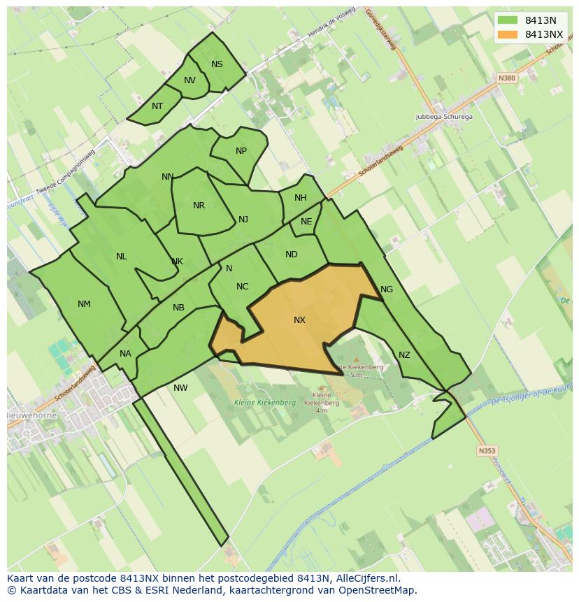 Afbeelding van het postcodegebied 8413 NX op de kaart.