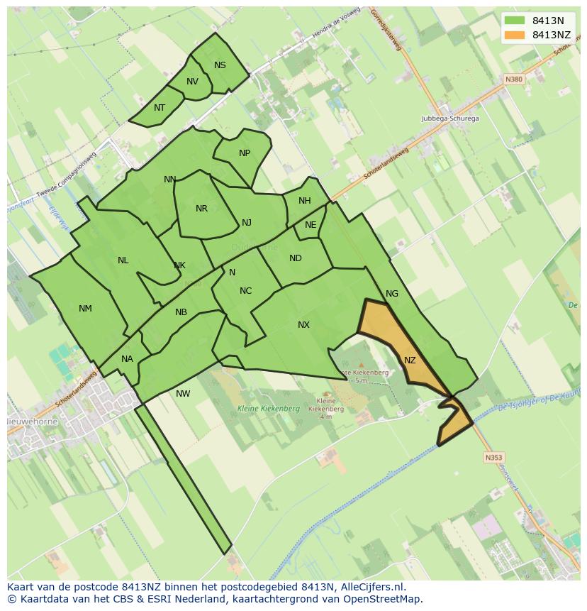 Afbeelding van het postcodegebied 8413 NZ op de kaart.