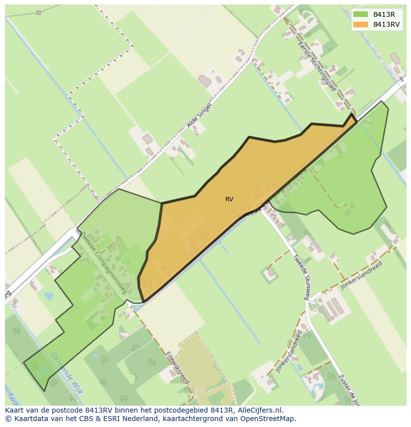Afbeelding van het postcodegebied 8413 RV op de kaart.