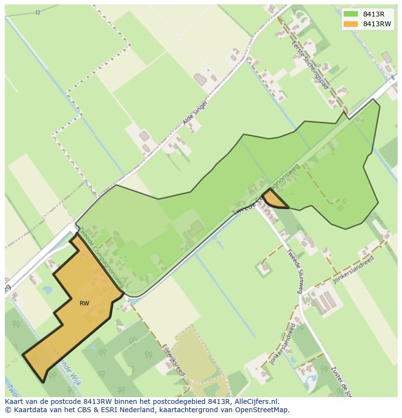 Afbeelding van het postcodegebied 8413 RW op de kaart.