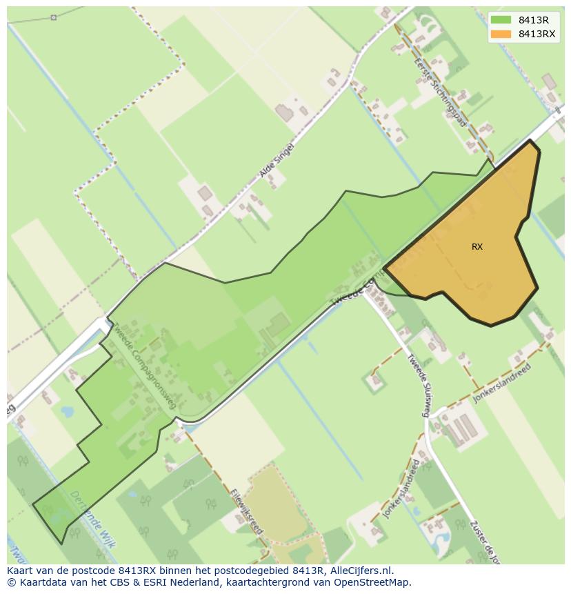 Afbeelding van het postcodegebied 8413 RX op de kaart.
