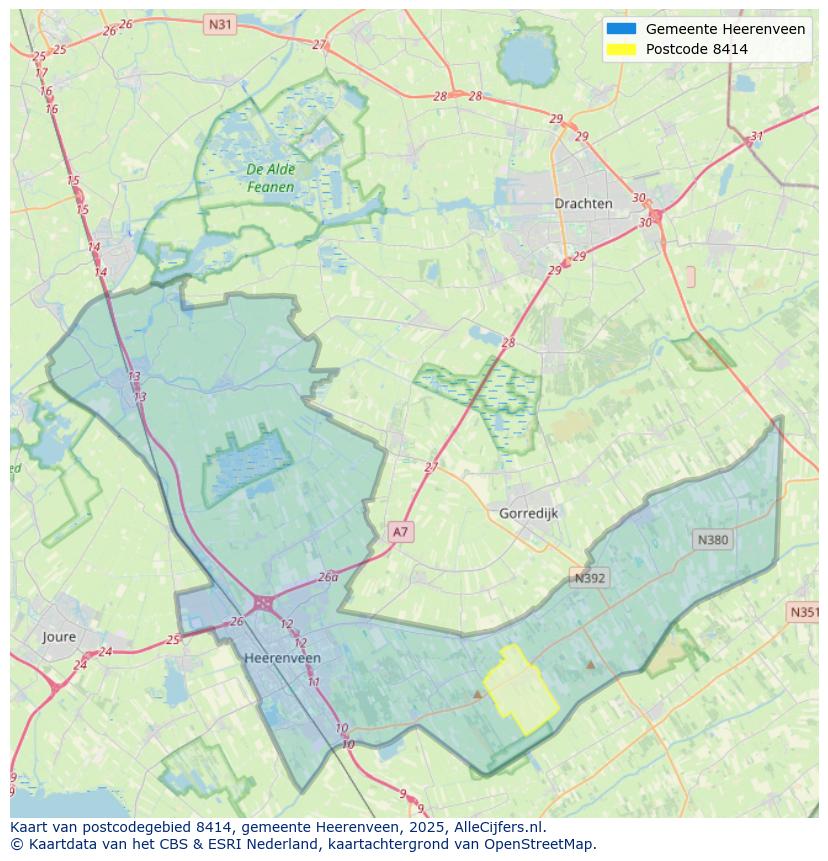 Afbeelding van het postcodegebied 8414 op de kaart.