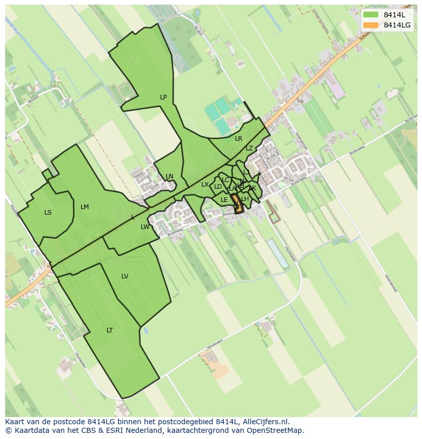Afbeelding van het postcodegebied 8414 LG op de kaart.