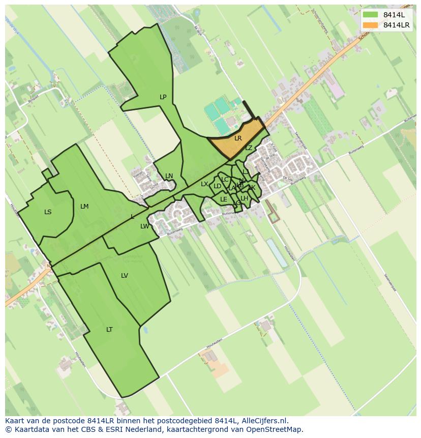 Afbeelding van het postcodegebied 8414 LR op de kaart.