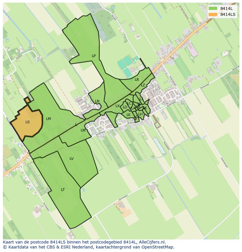 Afbeelding van het postcodegebied 8414 LS op de kaart.