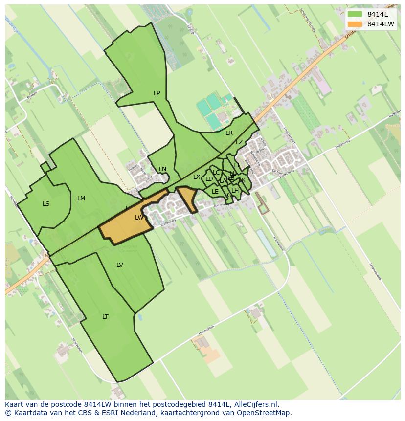 Afbeelding van het postcodegebied 8414 LW op de kaart.