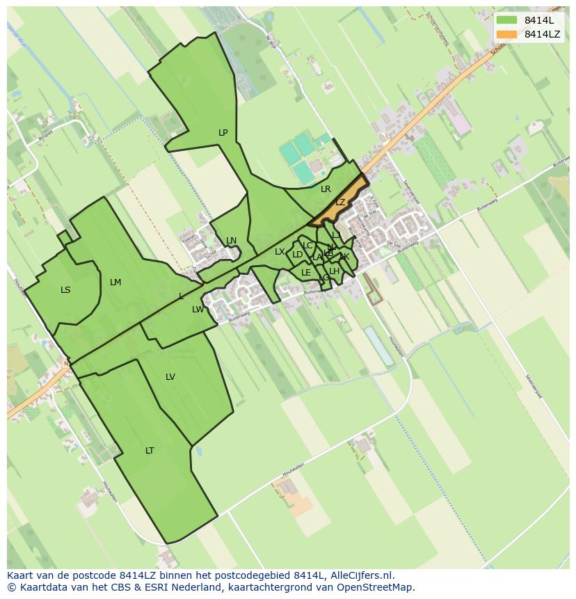 Afbeelding van het postcodegebied 8414 LZ op de kaart.