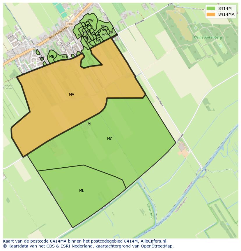 Afbeelding van het postcodegebied 8414 MA op de kaart.