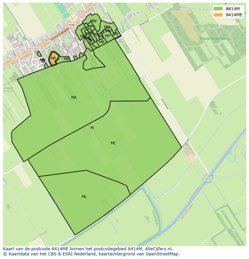 Afbeelding van het postcodegebied 8414 ME op de kaart.