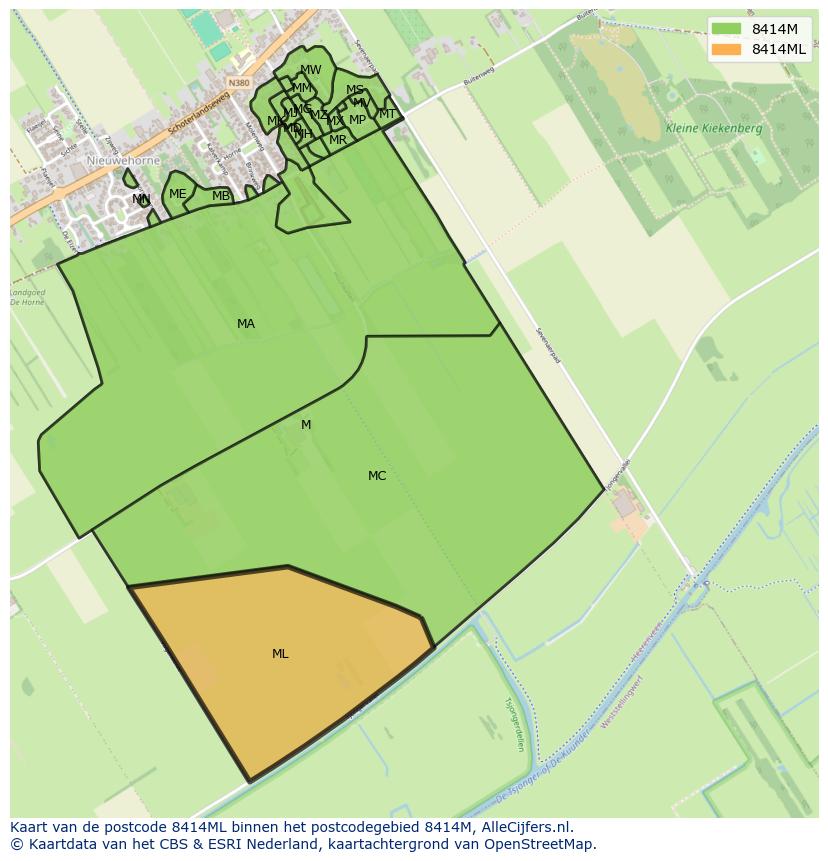 Afbeelding van het postcodegebied 8414 ML op de kaart.